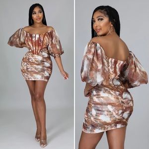 Nude marble print dress